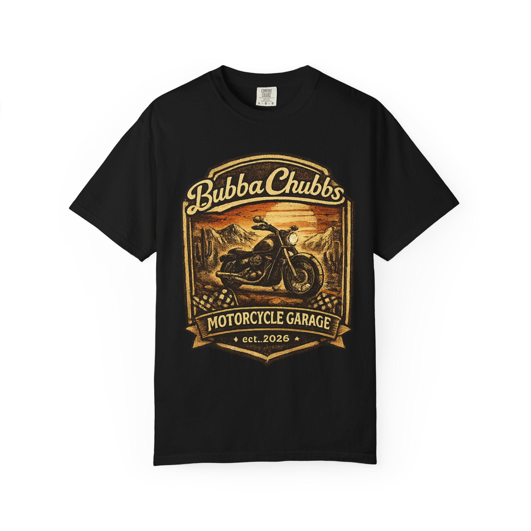 BubbaChubbs Tee —Motorcycle Garage- Get Out, Stay Wild