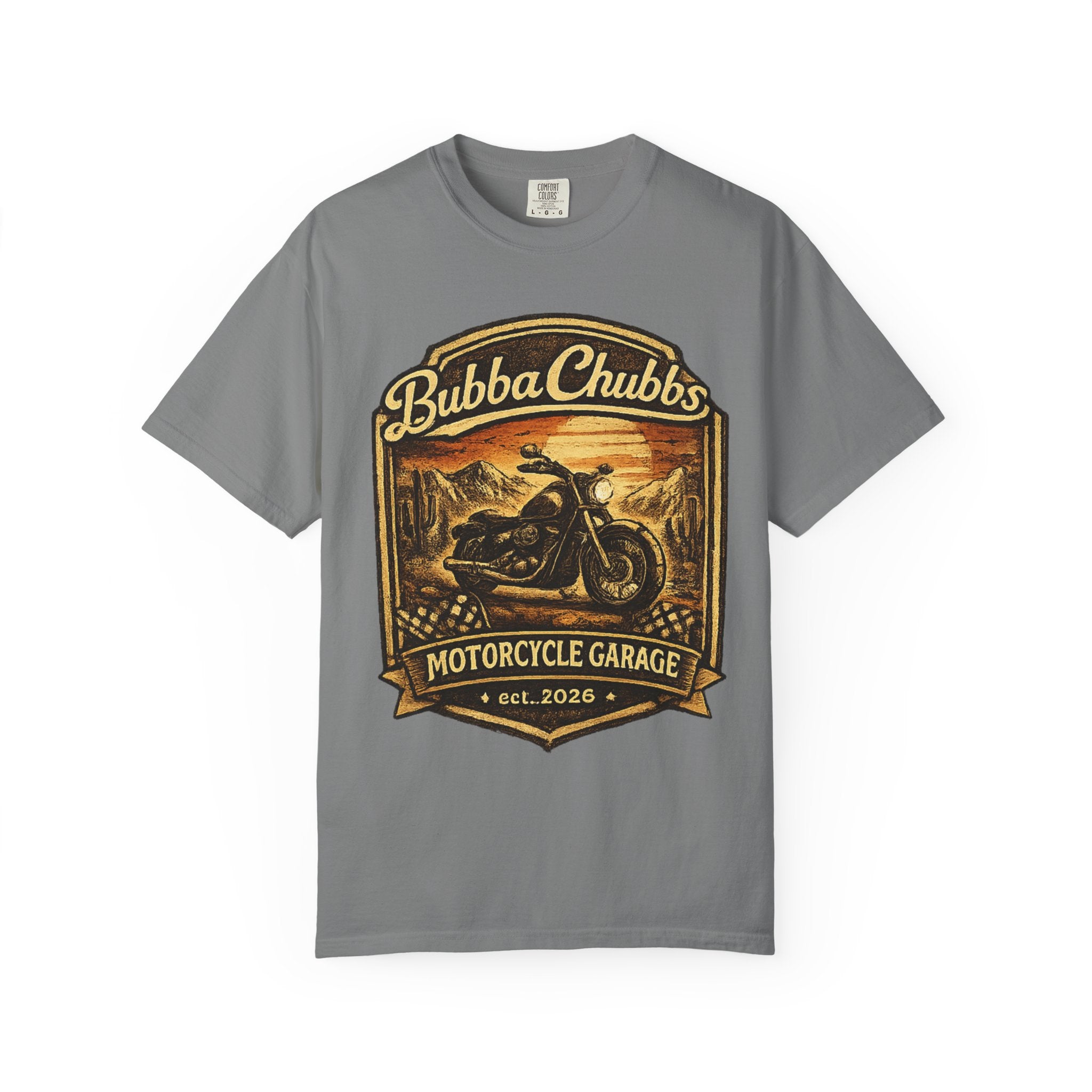 BubbaChubbs Tee —Motorcycle Garage- Get Out, Stay Wild