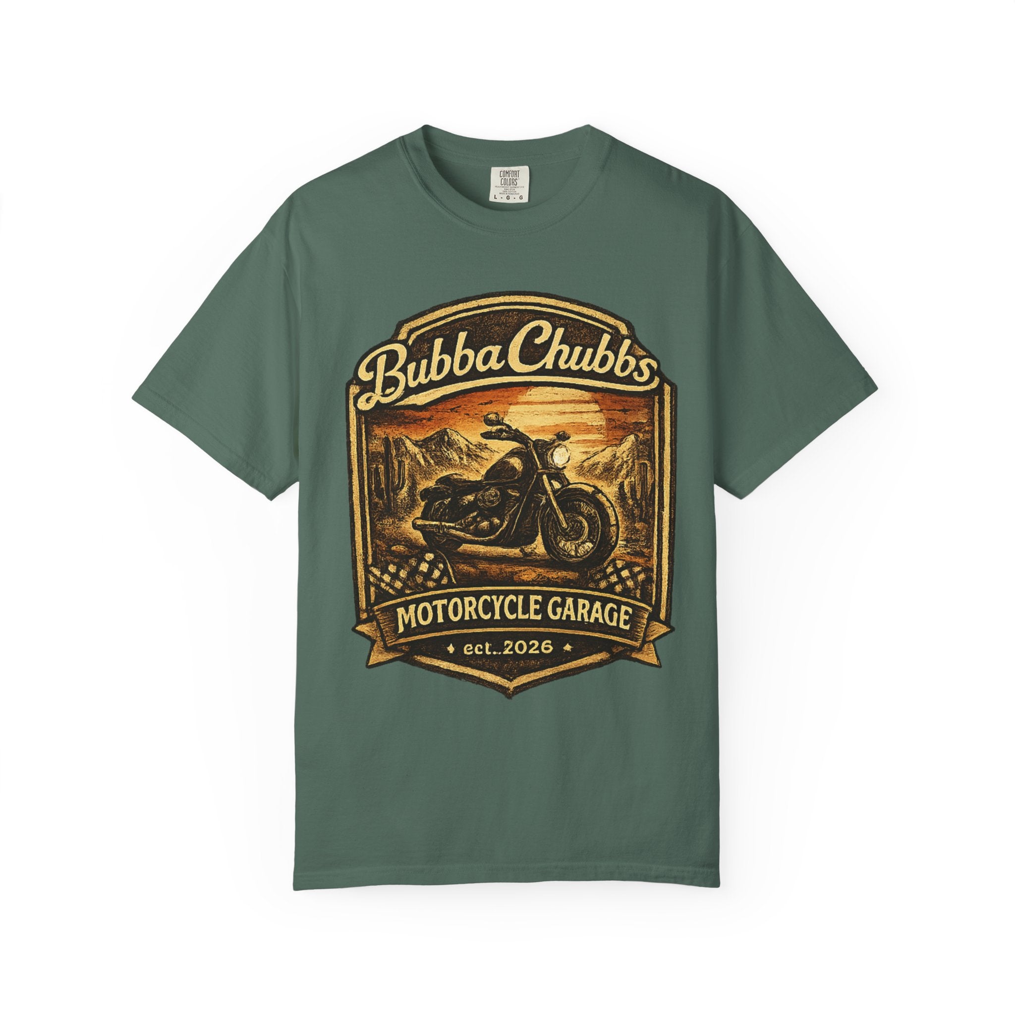 BubbaChubbs Tee —Motorcycle Garage- Get Out, Stay Wild