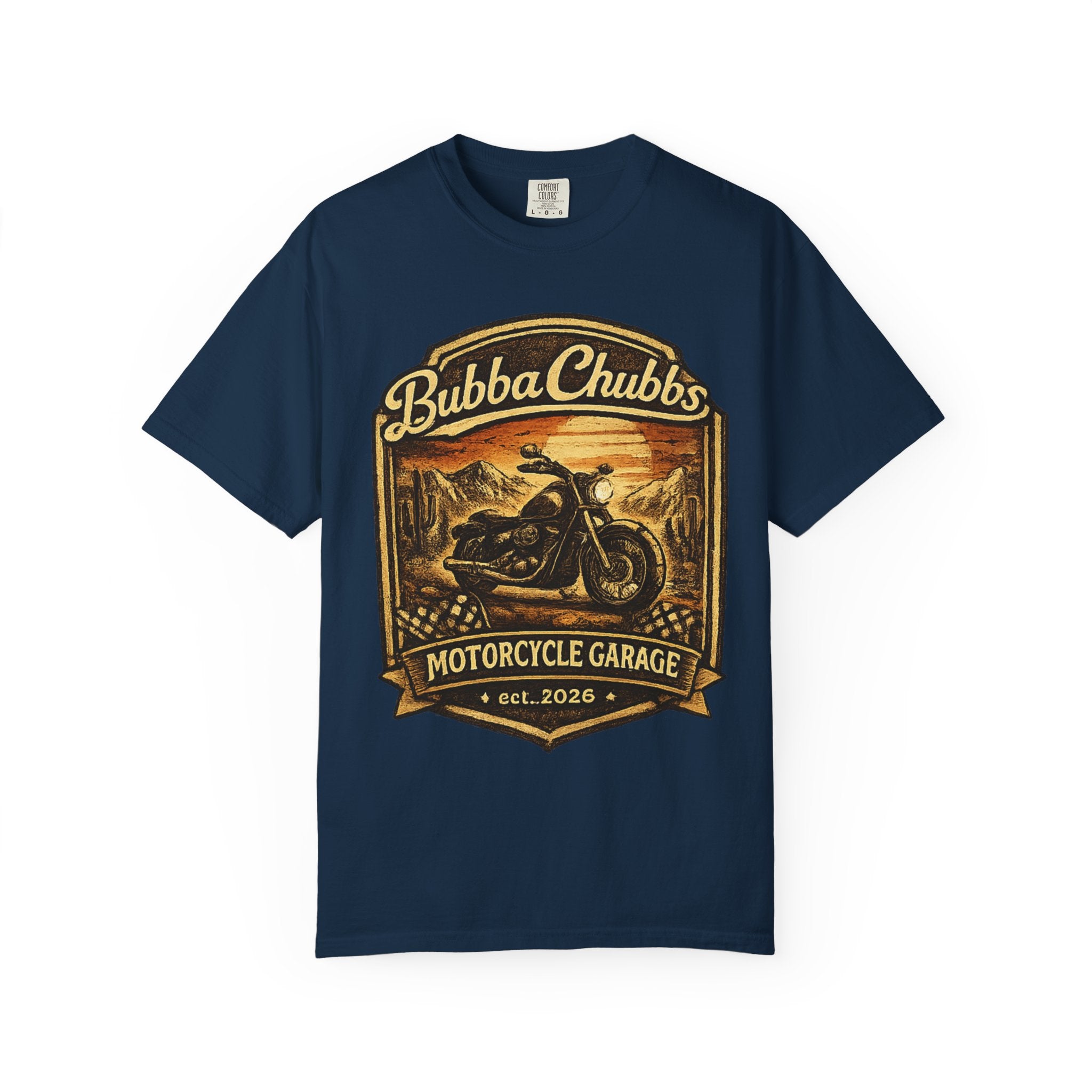 BubbaChubbs Tee —Motorcycle Garage- Get Out, Stay Wild