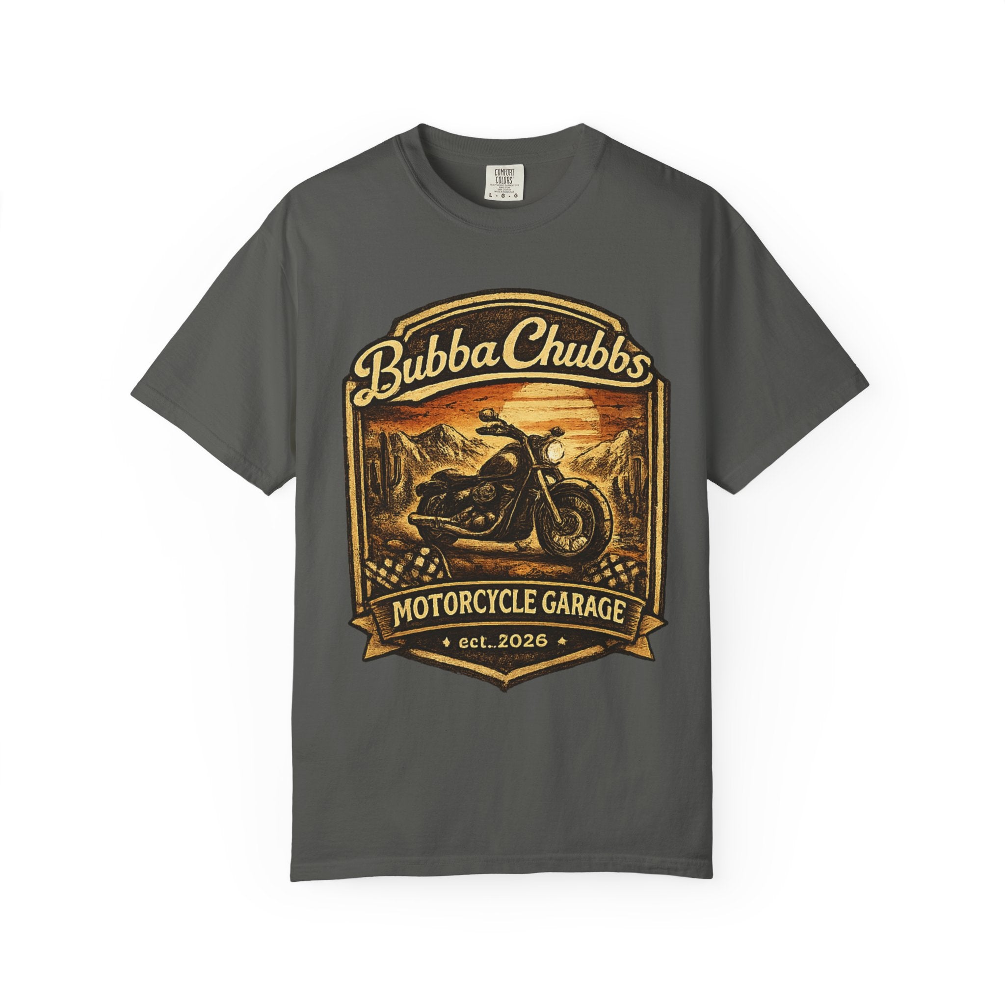 BubbaChubbs Tee —Motorcycle Garage- Get Out, Stay Wild