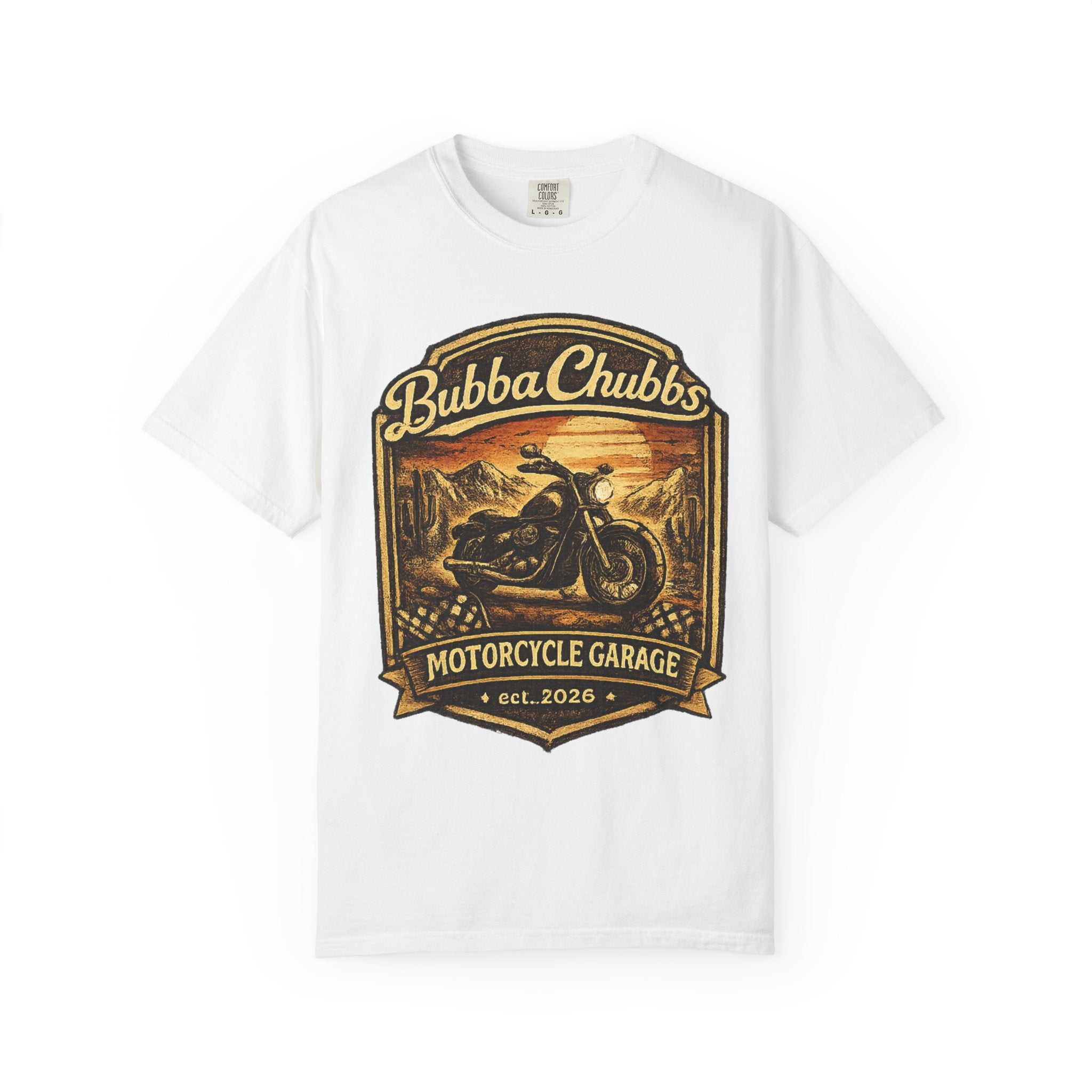BubbaChubbs Tee —Motorcycle Garage- Get Out, Stay Wild