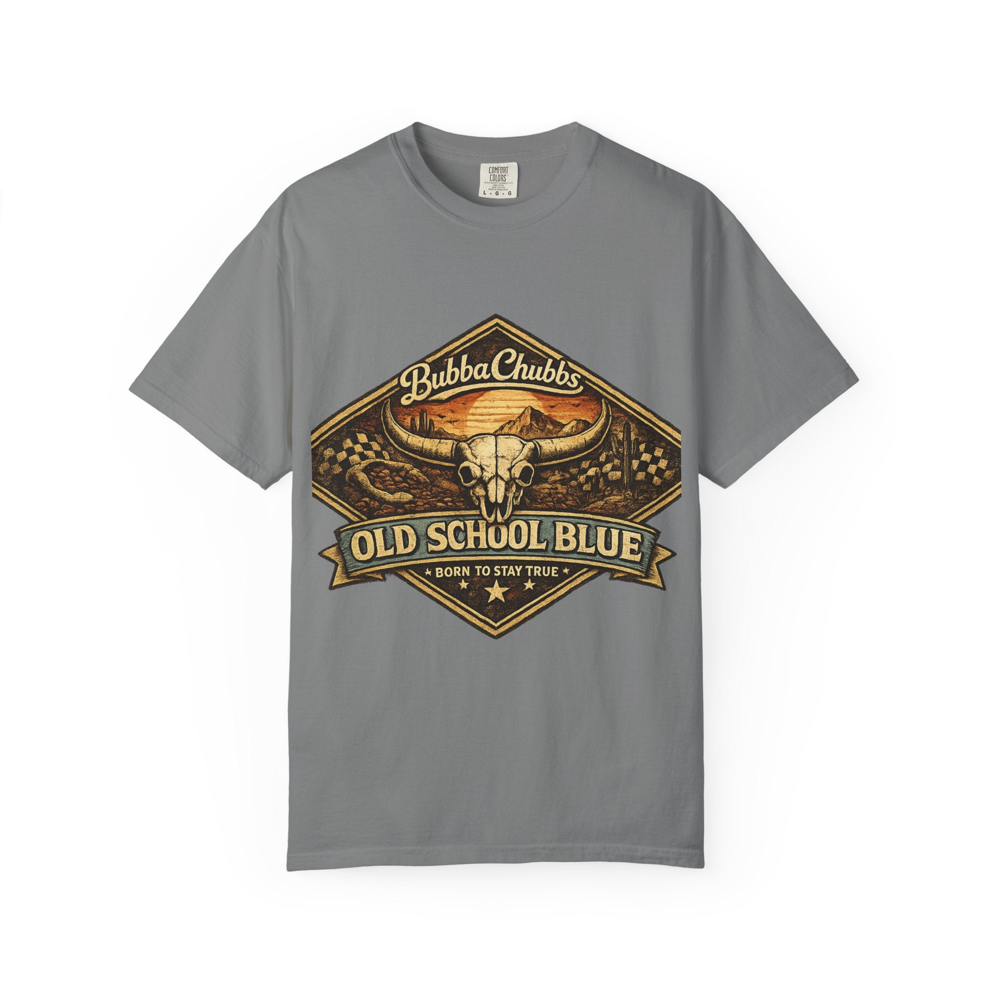 BubbaChubbs Tee —Old School Blue- Get Out, Stay Wild